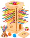 Montessori Wooden Board Game for Kids 3-6, 3 in 1 Classic Ball Drop Game