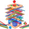 Montessori Wooden Board Game for Kids 4-6 with 48 Sticks and 12 Balls