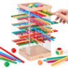 Montessori Wooden Board Games, 48 Colorful Sticks Dice Game with 12 Balls, Family Game for Kids and Adults, Math Educational Toys for 3 4 5 6 Years Old, Fine Motor Skills Toy Gifts for Boys and Girls