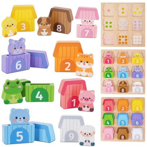 Montessori Wooden Toys for 1 2 3 Year Old Toddlers - Farm Animals Counting, Matching & Sorting Fine Motor Games, 1st Birthday Gifts for 1-2 Years, Learning Toys for Baby Boys Girls Age 12-18 Months