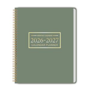 Monthly Planner Jan 2026 - Dec 2027, Calendar Planner for 24 Months, 9×11 Inch, Teacher Monthly, Waterproof PVC Cover, Spiral Bound, Time Management Calendar, Perfect for School & Office (Green)