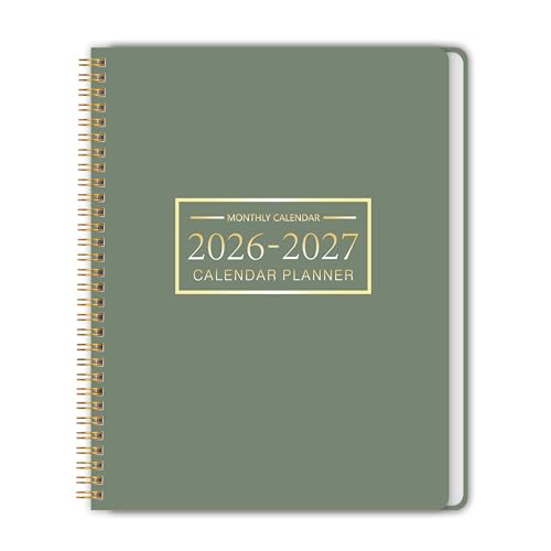 Monthly Planner Jan 2026 - Dec 2027, Calendar Planner for 24 Months, 9×11 Inch, Teacher Monthly, Waterproof PVC Cover, Spiral Bound, Time Management Calendar, Perfect for School & Office (Green)