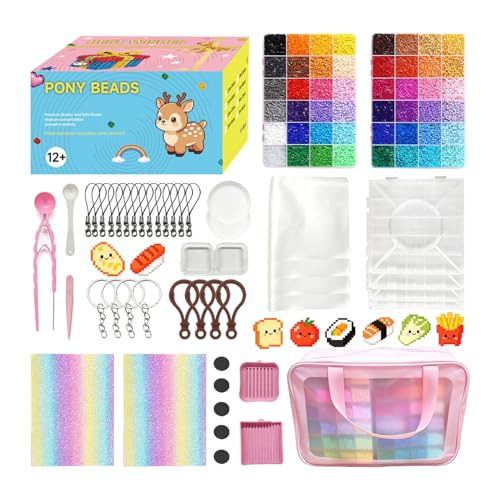 MOOB 26,000 Pcs 2.6mm Mini Fuse Beads, 48 Colors Melty Beads Kit with 4 Pegboards, 2 Shiny Ironing Sheets, 1 Tweezers & 1 Pink Storage Bag, Arts and Crafts for Kids