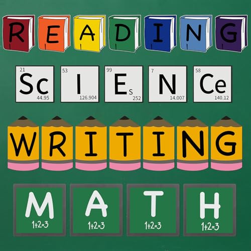 Mooliwe 23 Pcs Core Subjects Classroom Decoration Bulletin Board Set Science Reading Math Writing Bulletin Board Paper Book Sign Classroom Decor for Preschool Kindergarten Blackboard Craft Wall Decor