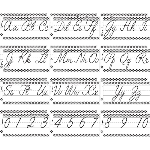 Mooliwe 24 Pcs Cursive Alphabet Line for Classroom Wall 11.8"x6.3" Strip Number Border Posters ABC Alphabet Banner and Numbers 0 to 10 Border for Kindergarten Elementary Home(Black and White)