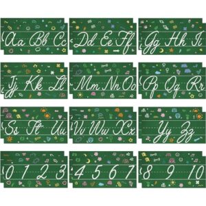 Mooliwe 24 Pcs Cursive Alphabet Line for Classroom Wall 11.8"x6.3" Strip Number Border Posters ABC Alphabet Banner and Numbers 0 to 10 Border for Kindergarten Elementary Home(Chalkboard)