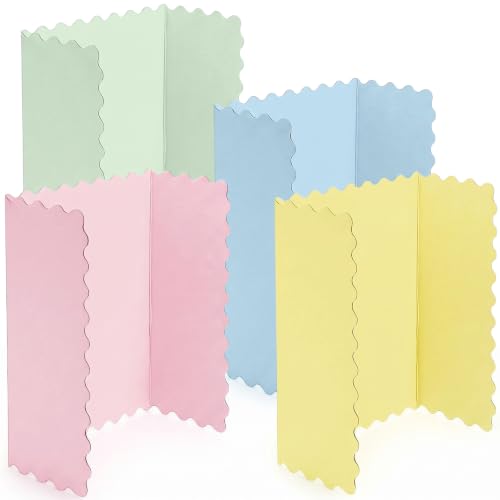 Mooliwe 4 Pack 26" x 17" Trifold Poster Board Macaron Color Corrugated Scalloped 3 Fold Small Display Boards Foldable Business Paper Board for Presentation Science Fairs Event School Projects