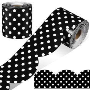 Mooliwe 65 Ft Scalloped Black and White Polka Dot Bulletin Board Borders Classroom Border for Bulletin Board Trim Decorative for Chalkboard Whiteboard Corkboard Locker School Decor