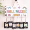 Mooliwe 6 Pcs Composition Notebook Hall Passes with Pastel Notebook Wooden Hanging Sign Cute Classroom Passes for Library Office Nurse Restroom Teacher School Supplies Decor