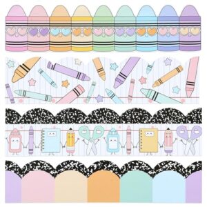Mooliwe 80 Pcs 91.8 ft Composition Notebook Crayon Classroom Bulletin Board Borders Pastel Bulletin Board Trim Scalloped Borders Decorations for Office School Blackboard Chalkboard Desk