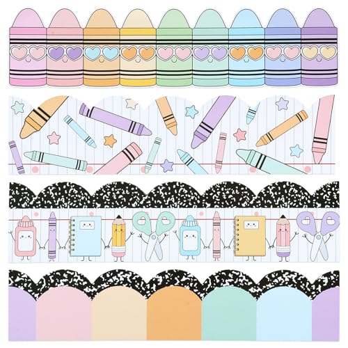 Mooliwe 80 Pcs 91.8 ft Composition Notebook Crayon Classroom Bulletin Board Borders Pastel Bulletin Board Trim Scalloped Borders Decorations for Office School Blackboard Chalkboard Desk