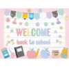 Mooliwe 94 Pcs Welcome Back to School Bulletin Board Set Stationery Star Apple Paper Cutouts for First Day of School Classroom Wall Door Decoration((Pastel Checkered)