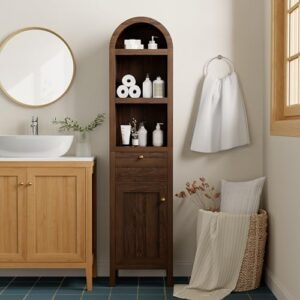 MoomJiee Arched Storage Cabinet 67", Narrow Tall Bathroom Cabinet for Kitchen, Hallway, Arched Cabinet with Door & Adjustable Shelves, Easy Assembly, Brown