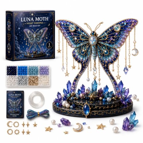 Moon Cat Luna Guardian DIY Bead Kit, 3D Beaded Celestial Moon & Stars Series DIY Kit, Tiny 3D Beaded Moons Cat Luna Guardian Craft Kit, Handmade Magical Cat Kit for Beginner, Home Decor (B1PC)
