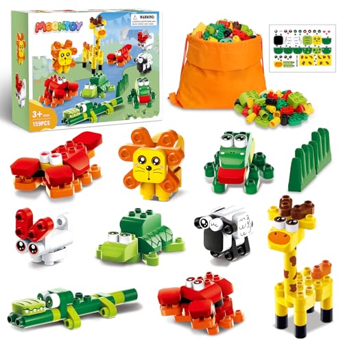 MOONTOY 159PCS Large Building Blocks for Kids Ages 4-8, 9 in 1 Animal Kids Building Toys, Educational Toys with Storage Bag, Compatible with Major Brands, Preschool Birthday Gift for Boys Girls
