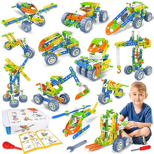 MOONTOY STEM Toys for 4 5 6 7 8+ Year Old Boy Birthday Gift, Building Toys for Kid Age 4-8 5-7 6-8 8-12, Preschool Educational Stem Kit for Boy Girl Christmas Idea Gift, 152PCS, 12 in 1 Building Toys