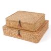 Moosky Flat Wicker Shelf Baskets with Lid, Seagrass Woven Basket Boxes for Storage Basket Bins Multipurpose Home Decor Organizer (Natural Set of 2)