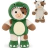 MorisMos Cow Stuffed Animal, 16 Inch Cow Plush with Dinosaur Outfit