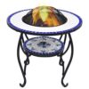 Mosaic Fire Pit Table, 26.8 Inch Outdoor Wood Burning Fireplace, Ceramic Tile Surface with Safety Mesh Cover and Poker for Garden, Patio, Backyard