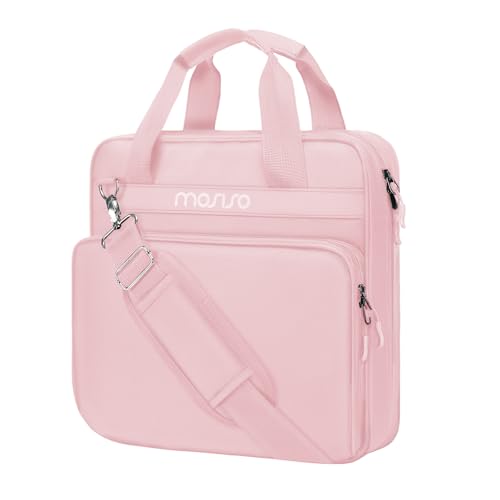 MOSISO 3 Ring Zipper Binder, 2 inch O-Ring Binder Organizer 500 Sheets Capacity Multiple Pockets Bag for Office with Handle & Shoulder Strap Compatible with 13 inch Laptop/Tablet, Pink