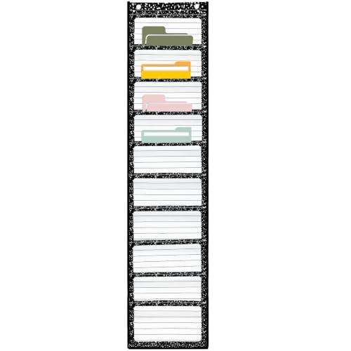 MotiMind 10 Pockets Wall Hanging File Folders File Storage Pocket Chart for Classroom Hanging Wall Organizer with 2 Over the Door Hangers, 58" x 14" for School Classroom Office Home(Black Spots)