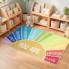 MotiMind 2.62 x 3.94 ft Rainbow Calming Corner Rug Calm Down Corner Mat for Classroom Soft Fluffy You are Carpet Mental Health Educational Rug for Preschool Homeschool Decor Back to School Gifts