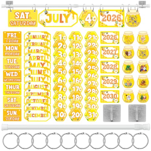 MotiMind 65 Pcs 2026 Bee Flip Calendar Bulletin Board Set Flip Calendar with Adjustable Holder Colorful Classroom Decor Include 65 Date Card for Back to School Home Decor Supplies