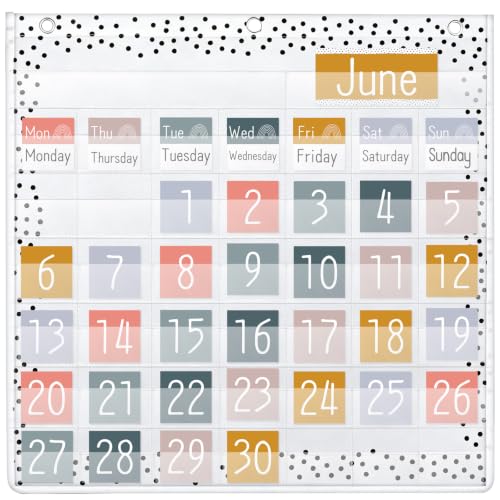 MotiMind Boho Classroom Daily Monthly Calendar Burlap 7 Pocket Chart for Educational Cards Kids Preschool Toddler Learning Home School Supplies 25" x 24" Classroom Must Have Supplies(White)