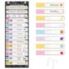 MotiMind Daily Schedule Pocket Chart for Classroom, Calendar Pocket Chart 13+1 Pockets, 21 Reusable Cards for Classroom School 13" x 36" (Macaron Color,Composition Notebook)