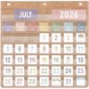 MotiMind Farmhouse Classroom Pocket Chart, 44 Pockets with 81 Cards and 3 Hooks, Linen Style Hanging Monthly for Students Learning for Home or School