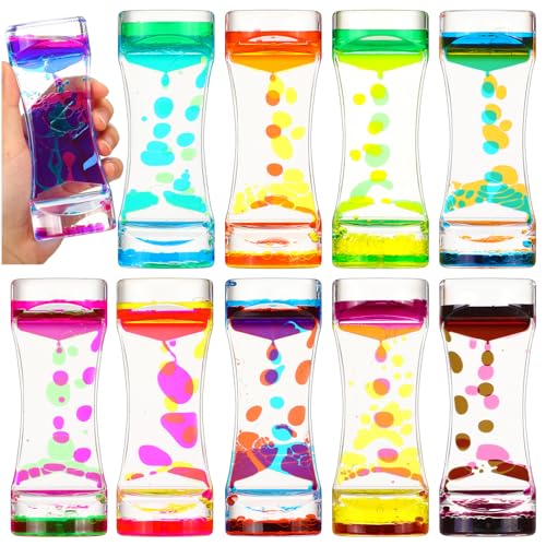 Motionchic 10 Pack Liquid Motion Bubbler Timer for Teens and Adults Calming Fidget Toy Colorful Stress Relief Liquid Timer Oil and Water Hourglass Relaxation Stress ADHD Anxiety Autism