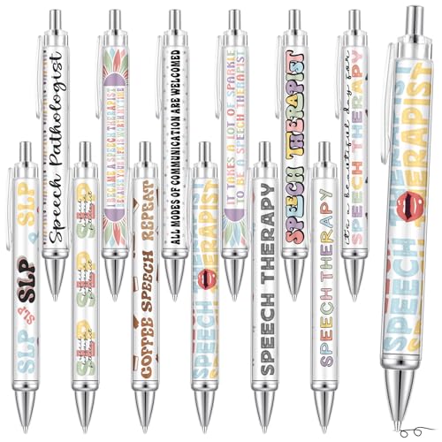 Motipuns 12 Pcs Speech Language Pathologist Gifts SLP Ballpoint Pens Speech Therapist Appreciation Gift SLP Birthday Party Favors Thank You Bulk Pens for Women Medical Staff Office Holiday Supplies
