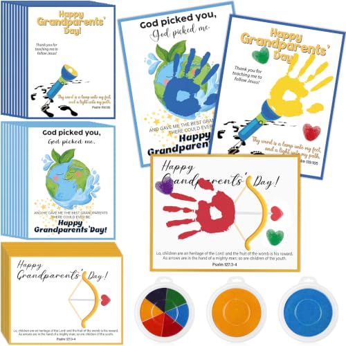 Motipuns 30 Sets National Grandparents Day Handprint Crafts Kits Greeting Cards with 3 Pcs Large Ink Pads Handmade Gifts from Grandkids for Grandma and Grandpa Grandparents Day Gifts Home Decorations