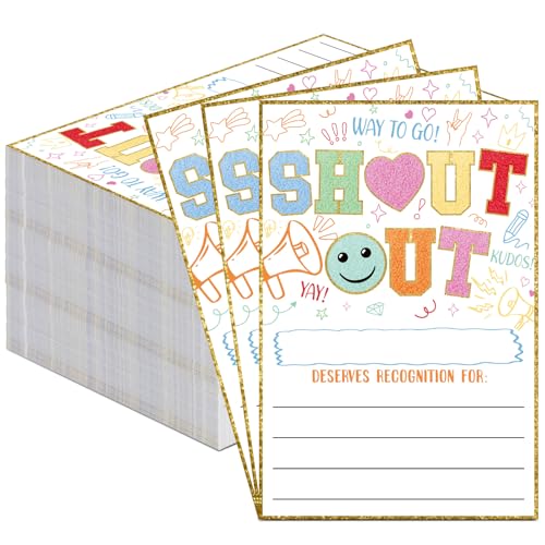 Motiskyy 100 Pieces 4 x 6 Inches Shout out Cards for Employees Teachers Students Kudos Recognition and Appreciation Reward Cards Encourage Postcards Office School Staff Recognition(Classic Pattern)