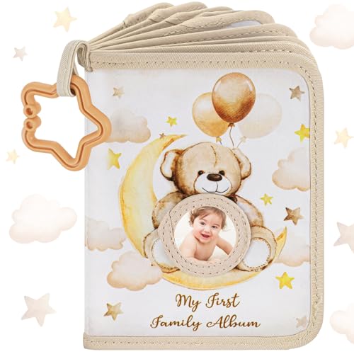 Motiskyy My First Photo Album for Baby Soft Toddlers Family Photo Book with Safe Mirror Holds 17 4 x 6 Photos Family Album Picture Book Gift for Newborn Toddler Kids Baby Shower(Bear)