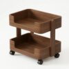 MotiveTech Rolling Storage Rack Solid Wood Wooden Organizer with Wheels Floor-Standing Utility Cart with Wheels for Washroom, Two-Tier Walnut Imported Solid Wood