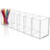 Mototo 1 PCS Large Clear Acrylic Pen Holder 6 Compartments, Desktop Pencil Organizer Makeup Brush Storage Caddy for Office Supplies, Cosmetic Brushes, Dorm, Bathroom, Kitchen