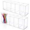 Mototo 2PCS Acrylic Pen Holder Back to School 5 Compartments Pen Organizer