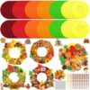 Moucuny 470 Pcs Fall Craft Kits Fall DIY Wreath Craft Kit Thanksgiving Decorations with Pumpkin Maple Leaf Turkey Stickers for Autumn Home Indoor Activities(6 Color Wreath,Fresh)