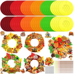 Moucuny 470 Pcs Fall Craft Kits Fall DIY Wreath Craft Kit Thanksgiving Decorations with Pumpkin Maple Leaf Turkey Stickers for Autumn Home Indoor Activities(6 Color Wreath,Fresh)