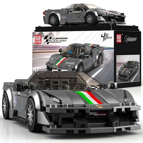 Mould King 488 Pista Speed Champion Technik Car Building Set & Display Case, Classic Race Cars Birthday Gifts for Adults/Teens, MOC Creative Cool Vehicles Model Toys for Fans Age 14+ (368Pcs)