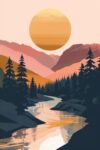 Mountain Forest Puzzles for Adults 300 Pieces, Colorful Valley River Paper Cut Jigsaw Puzzle, Sunset Landscape Puzzle 11x15 Inches