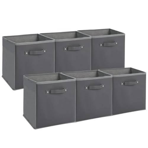 MOVECOM 6-Pack 11 Inch Collapsible Fabric Storage Cubes – Open-Top Non-Woven Organizer Bins with Faux Leather Handles – Durable Home Storage for Shelves & Closets, Ideal for Clothes, Toys,