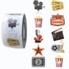 Movie Night Stickers,500pcs Vintage Hollywood Film Stickers with Popcorn Ticket Film Camera Star Decorative Labels for Movie Night Party Scrapbook Gift Envelope