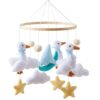 Moyii Handmade Goose & Sailboat Baby Mobile - Boho Nautical Nursery Decor, White Goose and Blue Boat Felt Hanging for Crib, Minimalist Scandinavian Style Baby Shower Gift for Boys & Girls