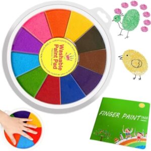 Mrexivo Washable Finger Painting Set with Activity Book, 12 Colors Non-Toxic Art Supplies for Creative Drawing and Craft Projects, Mess-Free Mud Painting Kit for Home Art Activities