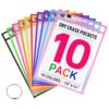 MR.MATE Multicolor Dry Erase Pockets Sleeves 10x14 in, 10 Pack Clear Plastic Sheet Protectors with 1 Binder Ring, Reusable Oversized Ticket Holders Paper Page Sleeve for Teacher, Classroom, School