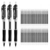 MROOFUL 3 Gel Pens Black Blue Red – Soft Comfort Grip, Smooth Glide Ink, Smudge-Free 0.5mm Tip Gel Pen Set with 40 Refills, Multipack Gel Pens for School & Office Stationery.