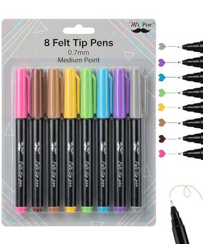 Mr. Pen- Felt Tip Pens, 8 Pack, 0.7mm, Assorted Colors, Fast Dry