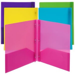 Mr. Pen- Folders with Pockets and Prong with Fasteners, 2 Pocket Folder, 3 Prong Folders, 5 Pack, Plastic, Translucent File folders, Multicolor File folders